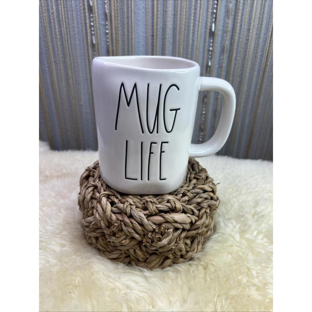 Rae Dunn Dunn Life Coffee Mug Artisan Collection, Magenta White, Large Letters